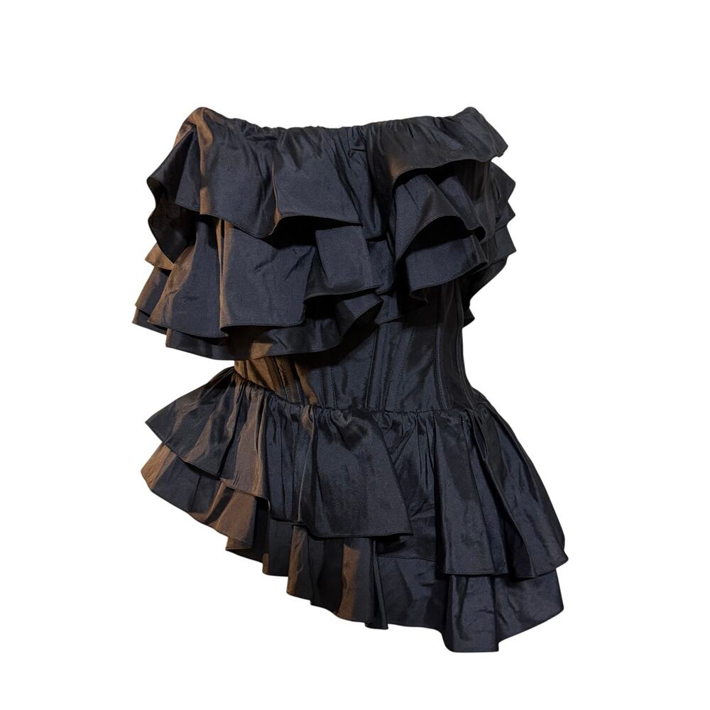 Rozie Corsets Black Silk Ruffle Corset Top NWT size 4 Small